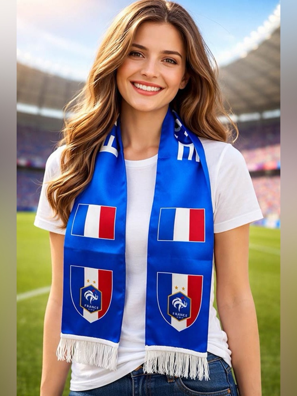France Red White & Blue Patriotic Soccer Fan Gear World Cup Game Day Team Scarf